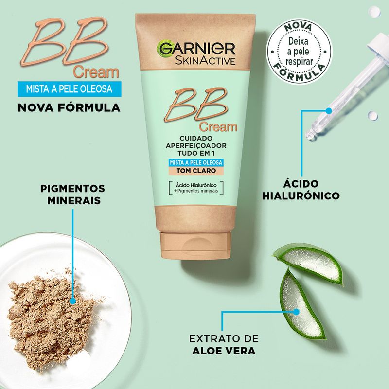 Garnier Skinactive Bb Cream Matificante Para Pieles Mixtas A Grasas Tono Claro. Hidratante Todo En Uno Con Color Spf 25, 50Ml