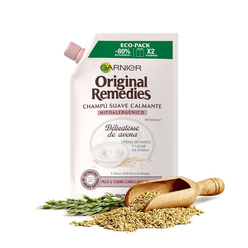 Garnier Original Remedies Délicatesse De Avena Champú Eco Pack Cuero Cabelludo Sensible - 500 Ml