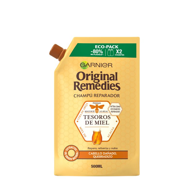 Garnier Original Remedies Tesoros De Miel Champú Eco Pack Para Pelo Dañado - 500 Ml