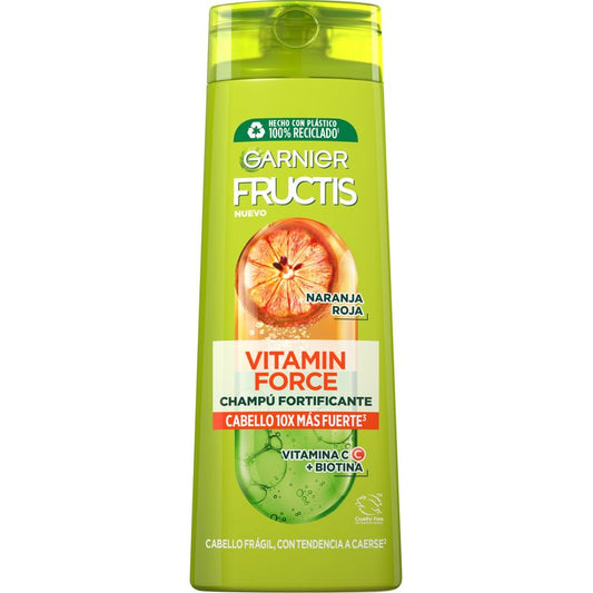 Garnier Fructis Vitamin Force Champú Con Naranja Roja, Vitamina C Y Biotina Para Pelo Con Tendencia A Caerse - 380 Ml