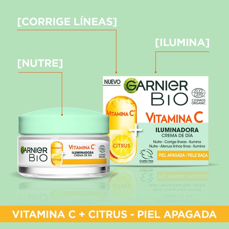 Garnier Crema De Día Iluminadora Con Vitamina C, Nutre, Corrige Líneas Y Potencia La Luminosidad Día Tras Día.