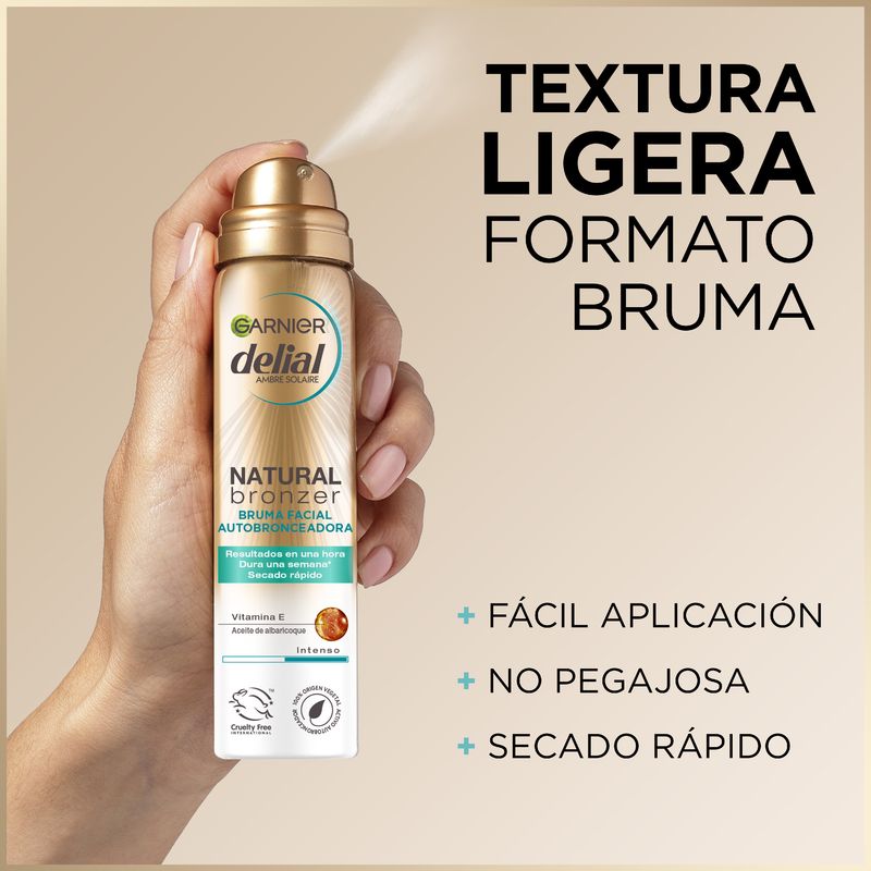 Garnier Delial Natural Bronzer Bruma Facial Autobronceadora Con Aceite De Albaricoque Para Un Bronceado Natural Y Uniforme, 75Ml