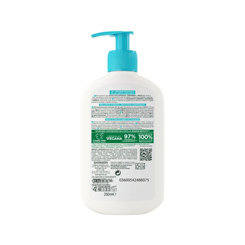 Garnier Pure Active Gel Limpiador Hidratante Con Ácido Hialurónico, Ceramida Y Arcilla Elimina Impurezas, Grasa Y Maquillaje