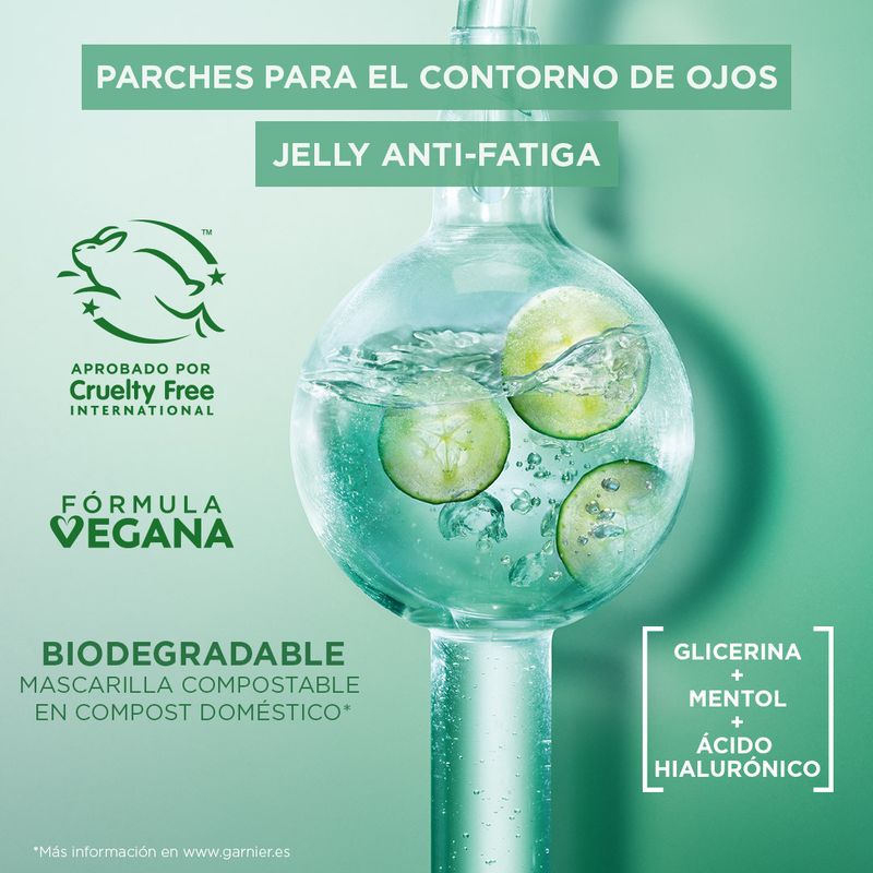 Garnier Tissue Mask Hyaluronic Cryo Jelly Antifatiga Para Contorno De Ojos. 4% De Glicerina + Mentol + Ácido Hialurónico.