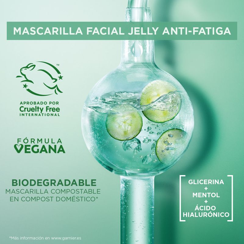 Garnier Tissue Mask Hyaluronic Cryo Jelly Antifatiga Para Pieles Cansadas. 4% De Glicerina + Mentol + Ácido Hialurónico.