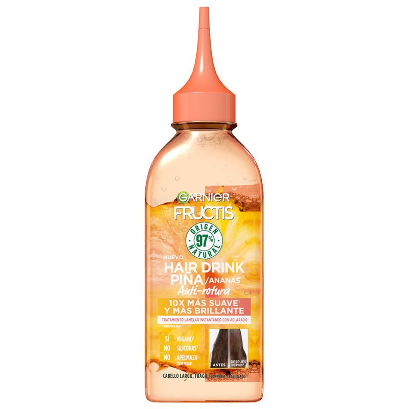 Garnier Fructis Hair Drink Piña Anti-Rotura. Cabello 10X Más Suave, Brillante Y Sin Encrespamiento, 200Ml