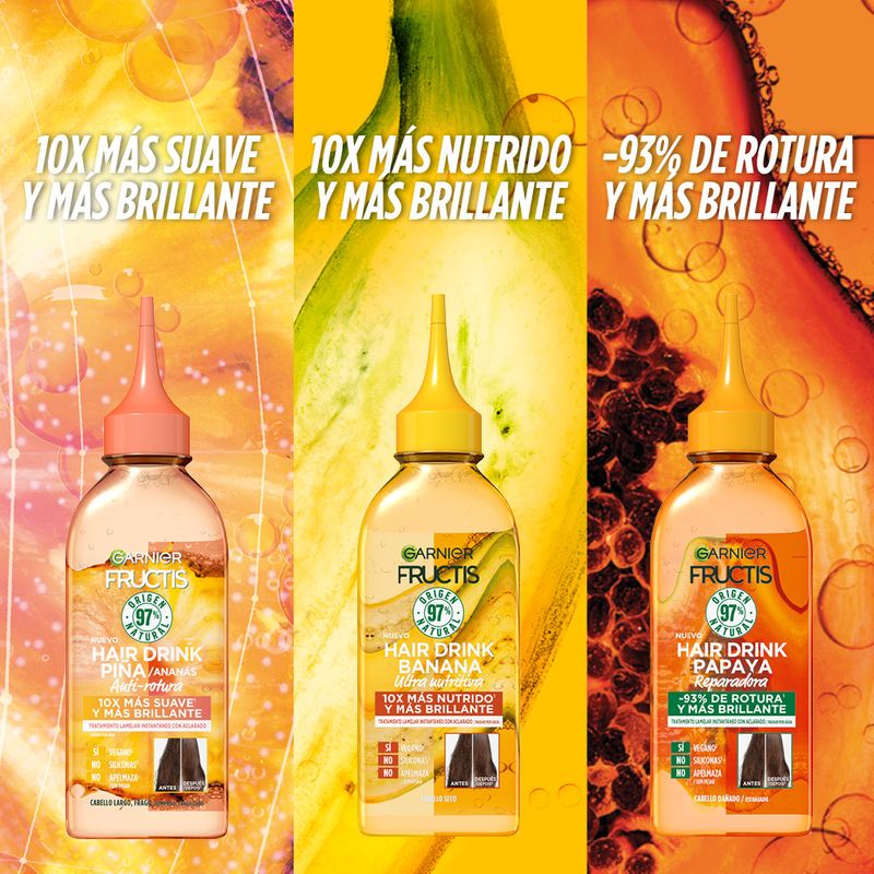 Garnier Fructis Tratamiento Lamelar Hair Drink Banana Ultra Nutritiva. Cabello 10X Más Nutrido Y Brillante, 200Ml