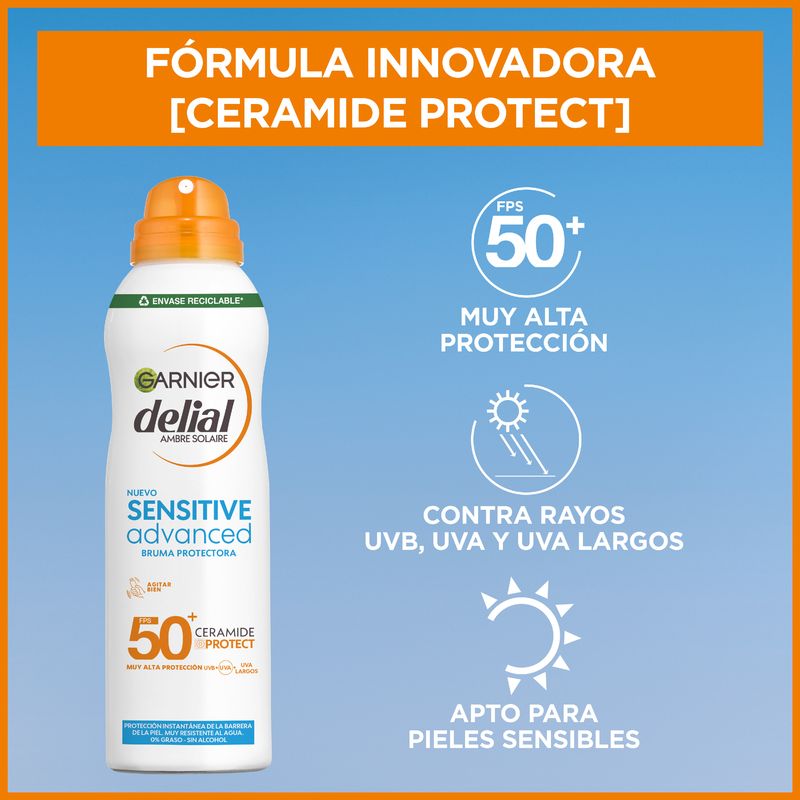 Garnier Delial Sensitive Advanced Ip50+ Bruma Para Pieles Sensibles, Claras E Intolerantes Al Sol. Pediátrico, 150Ml