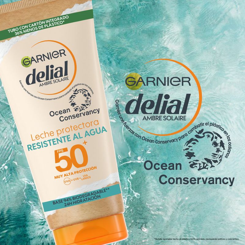 Garnier Delial Leche Protectora Eco Diseñada Spf 50. Respetuosa Con La Vida Marina. Fórmula 94% Biodegradable 175Ml.