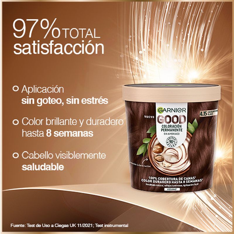 Garnier Good Coloración Permanente Sin Amoniaco, 90% Origen Natural Tono 4.15 Castaño Marrón Glacé.