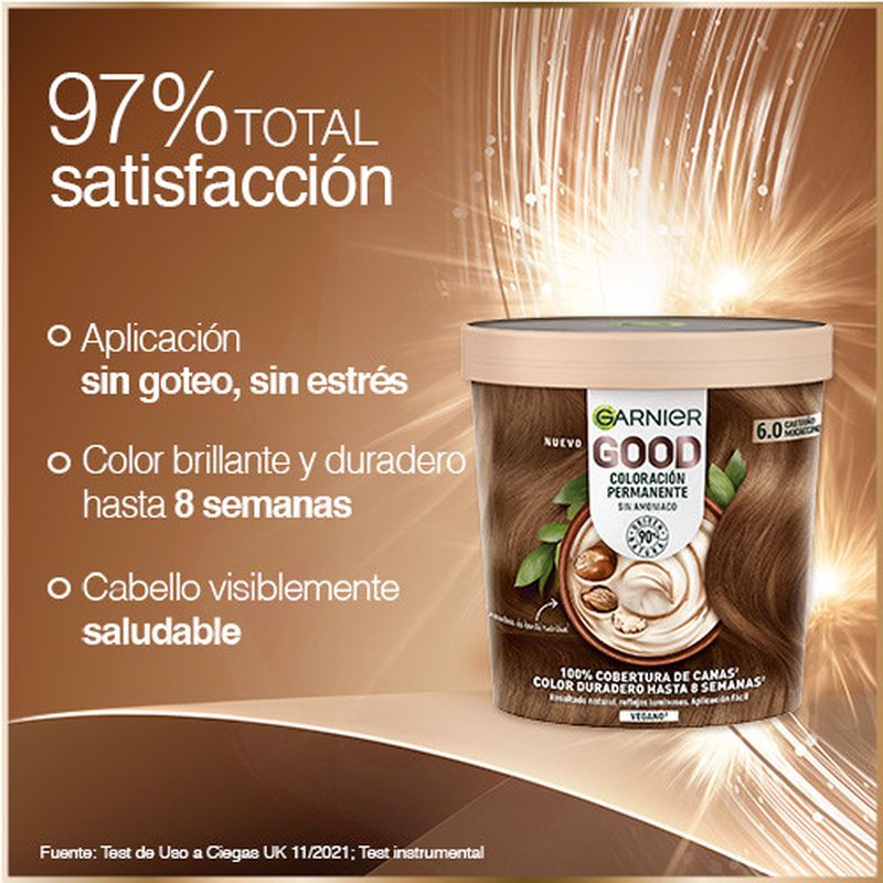 Garnier Good Coloración Permanente Sin Amoniaco, 90% Origen Natural Tono 6.0 Castaño Mocaccino.