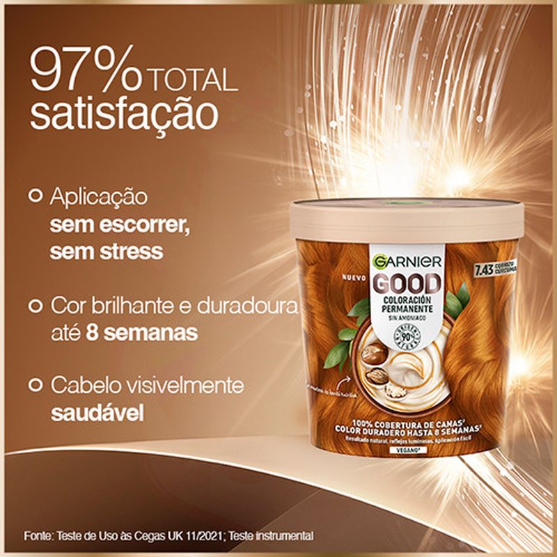 Garnier Good Coloración Permanente Sin Amoniaco, 90% Origen Natural Tono 7.43 Cobrizo Cúrcuma.