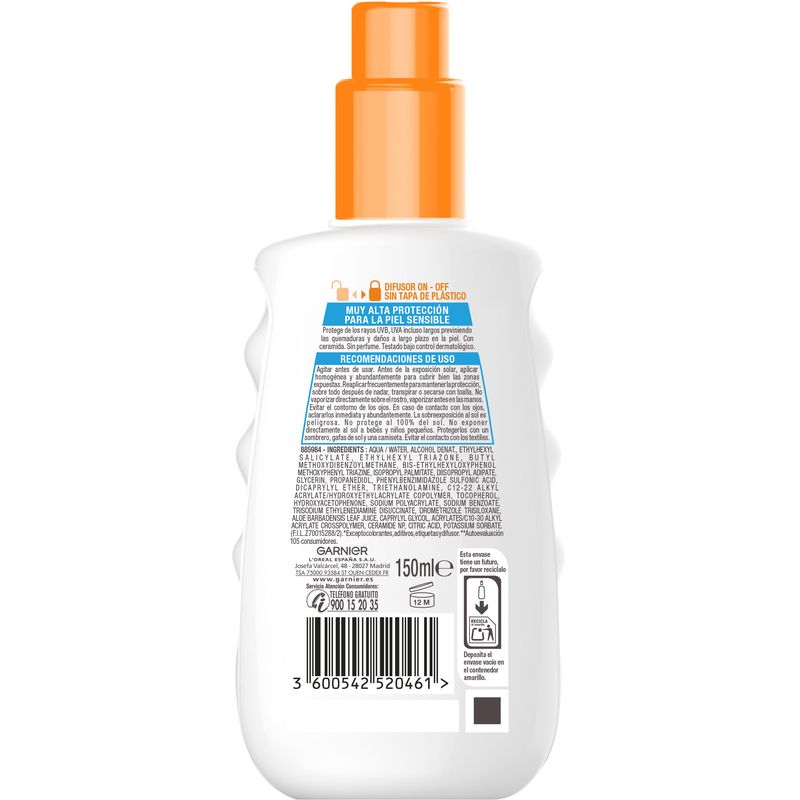 Garnier Delial Sensitive Advanced Ip50+ Para Pieles Claras, Sensibles E Intolerantes Al Sol. Resistente Al Agua,150Ml