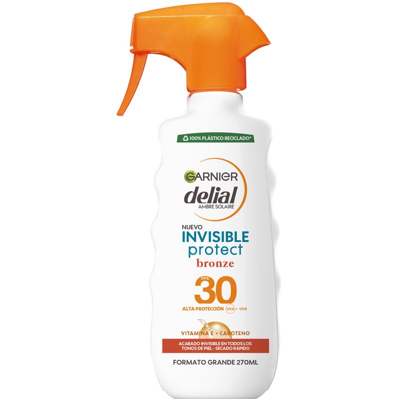 Garnier Delial Spray Solar Invisible Protect Bronze Con Vitamina E. Acabado Invisible, Protege Y Potencia Bronceado Spf30, 270Ml