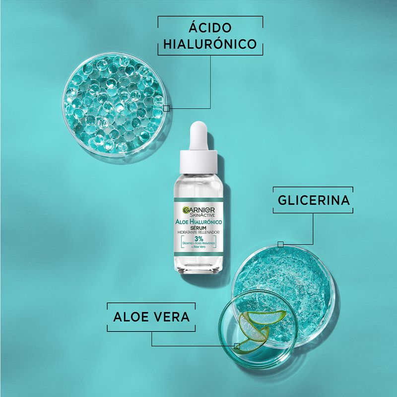 Garnier Sérum Hidratante Rellenador Aloe Hialurónico Con 3% Glicerina + Ácido Hialurónico + Aloe Vera.