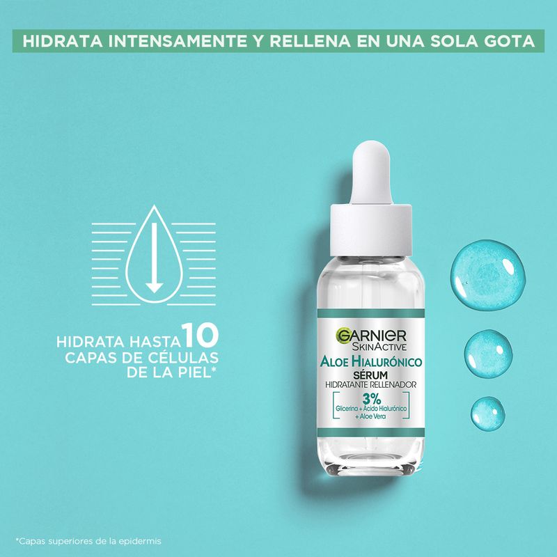 Garnier Sérum Hidratante Rellenador Aloe Hialurónico Con 3% Glicerina + Ácido Hialurónico + Aloe Vera.