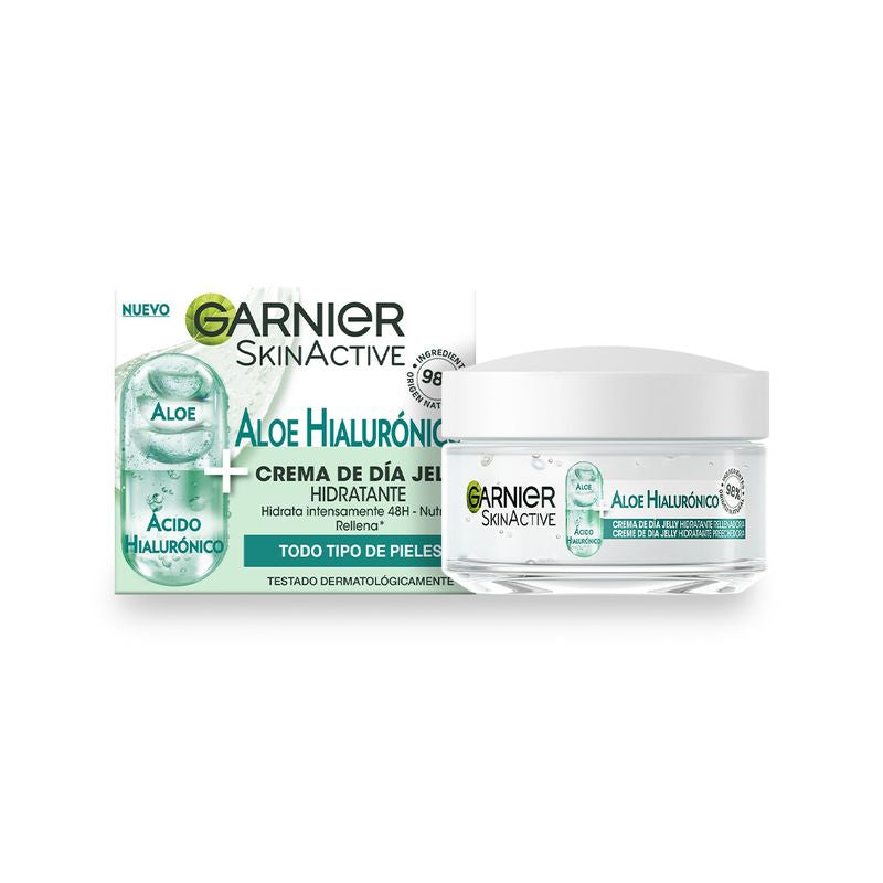 Garnier Crema De Día Aloe Hialurónico Con Aloe Vera + Ácido Hialurónico. Hidrata Intensamente 48H - Nutre - Rellena.