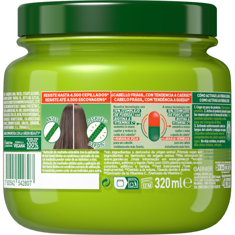 Garnier Fructis Vitamin C Force Hair Bomb Biotina Mascarilla Capilar Ultra Fortificante Con Naranja Roja 320 Ml.