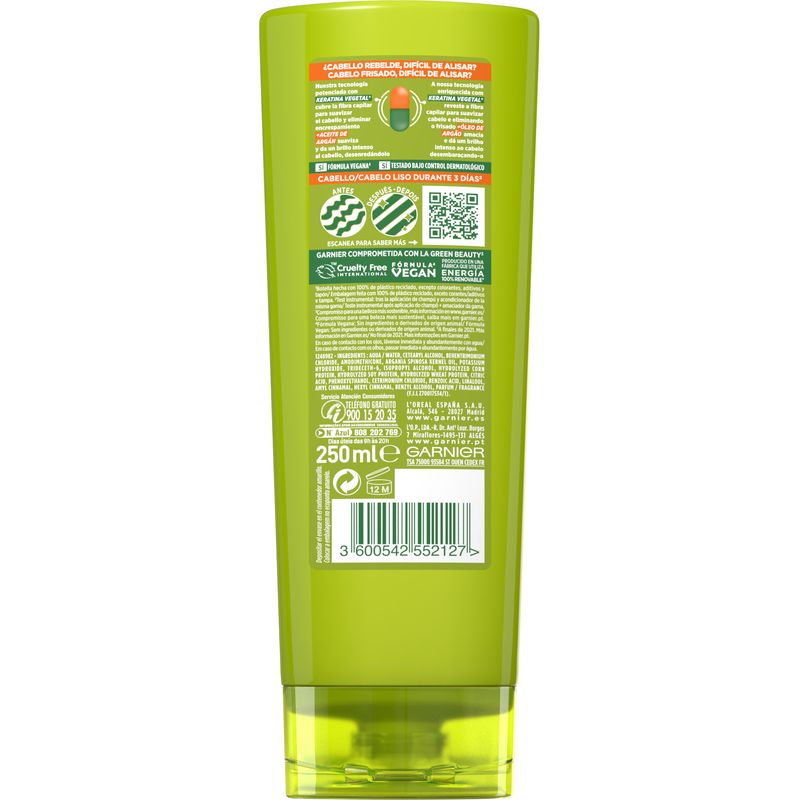 Garnier Fructis Liso & Brillo Acondicionador Pelo Liso, Rebelde O Difícil De Alisar 250 Ml