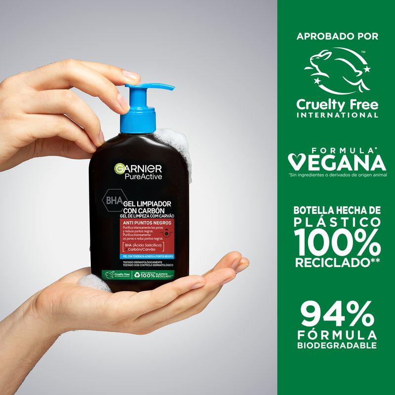 Garnier Pure Active Gel Limpiador Anti Puntos Negros Con Carbón Y Ácido Salicílico Purifica Poros Y Reduce Puntos