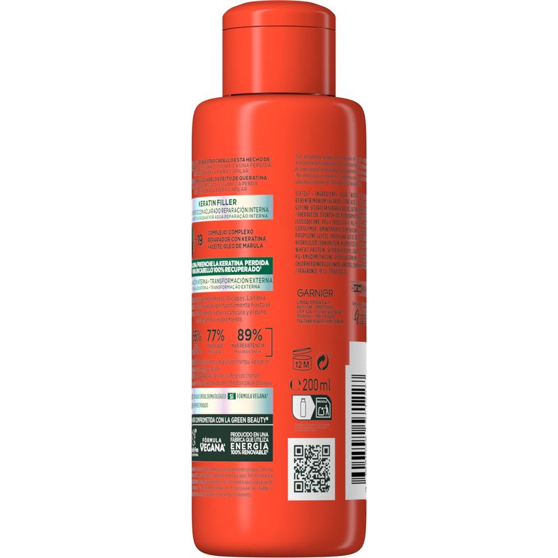 Garnier Fructis Tratamiento Intensivo Keratin Filler Adiós Daños Con Aceite De Marula Para Cabello Dañado 200Ml