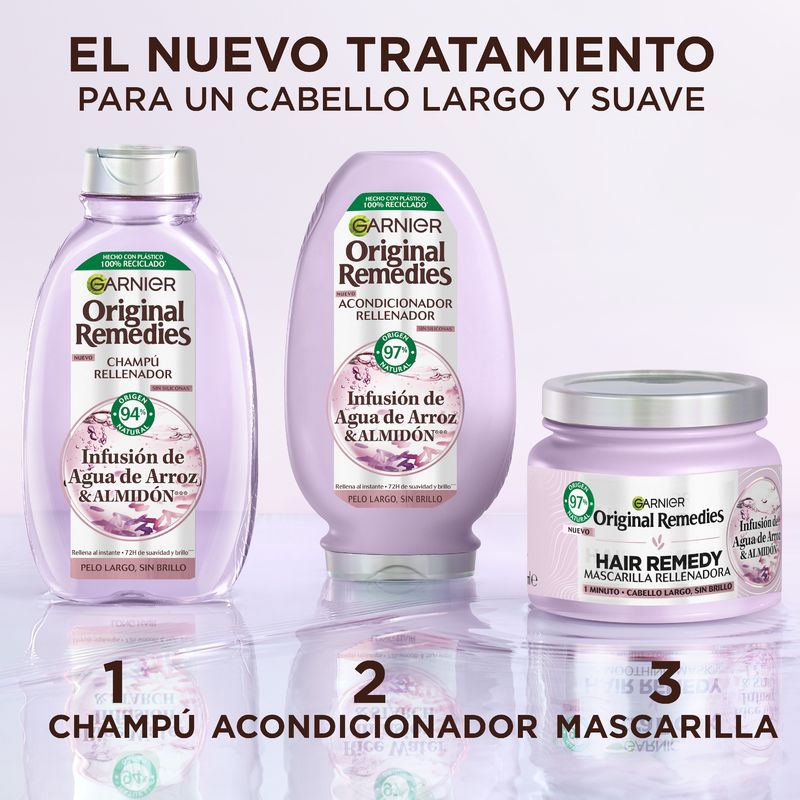 Garnier Original Remedies Mascarilla Rellenadora Con Infusión De Agua De Arroz Cabello Largo, Sin Brillo