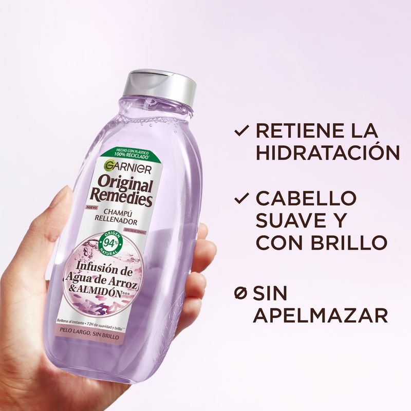 Garnier Original Remedies Champú Rellenador Con Infusión De Agua De Arroz, Para Cabello Largo, Sin Brillo