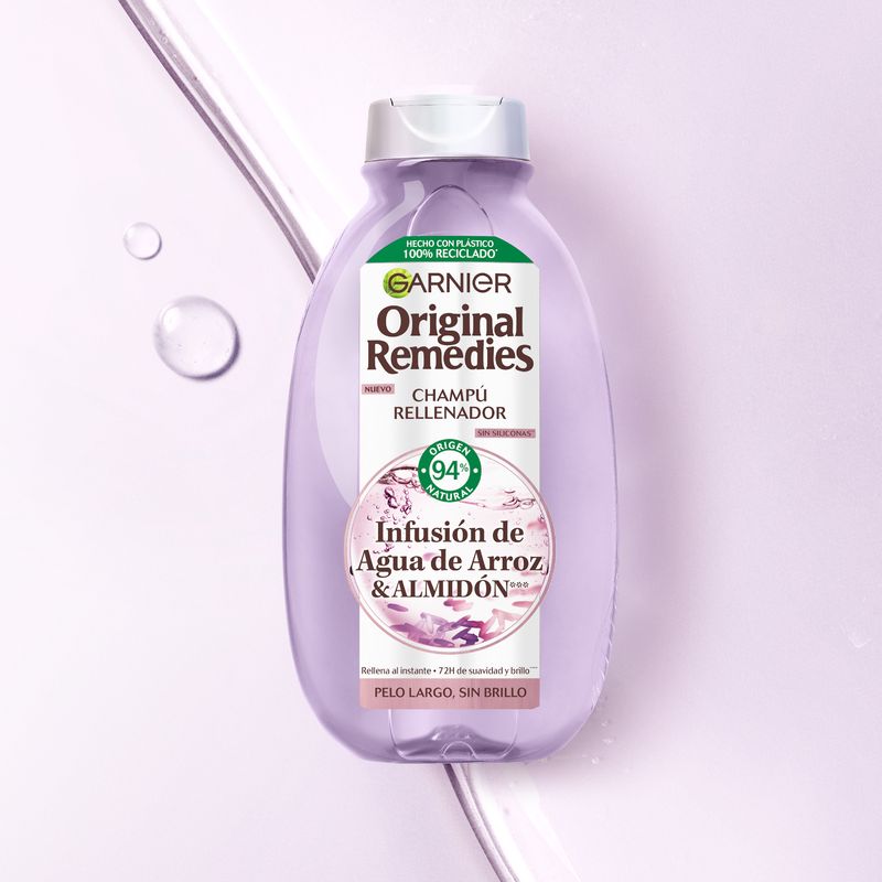 Garnier Original Remedies Champú Rellenador Con Infusión De Agua De Arroz, Para Cabello Largo, Sin Brillo