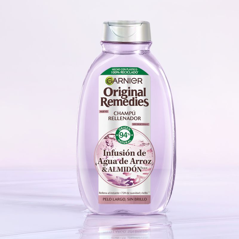 Garnier Original Remedies Champú Rellenador Con Infusión De Agua De Arroz, Para Cabello Largo, Sin Brillo