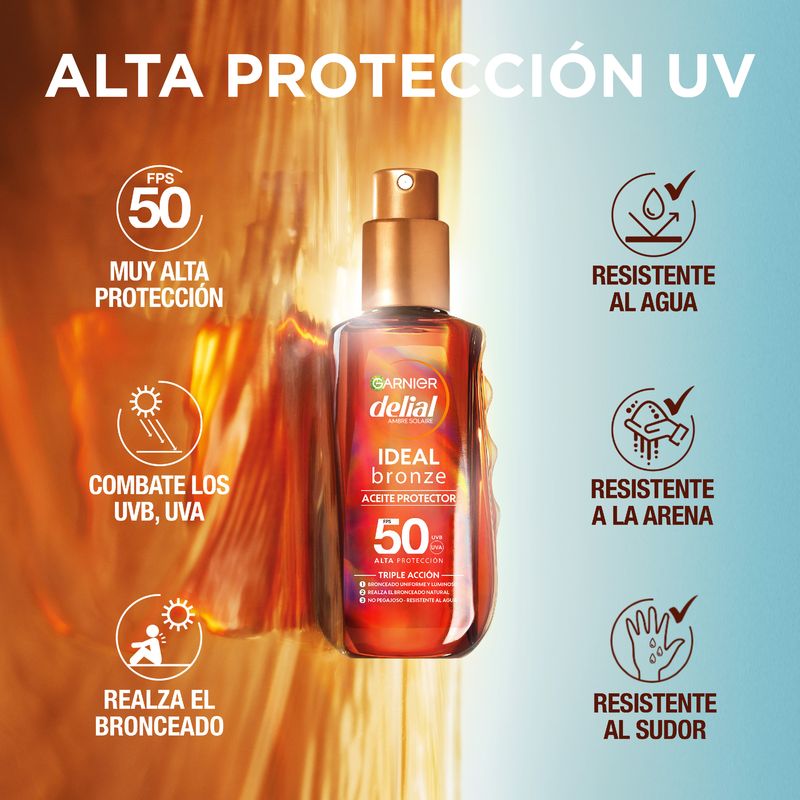 Garnier Delial Aceite Protector Ideal Bronze Fps 50 Para Un Bronceado Uniforme Y Luminoso - 150Ml