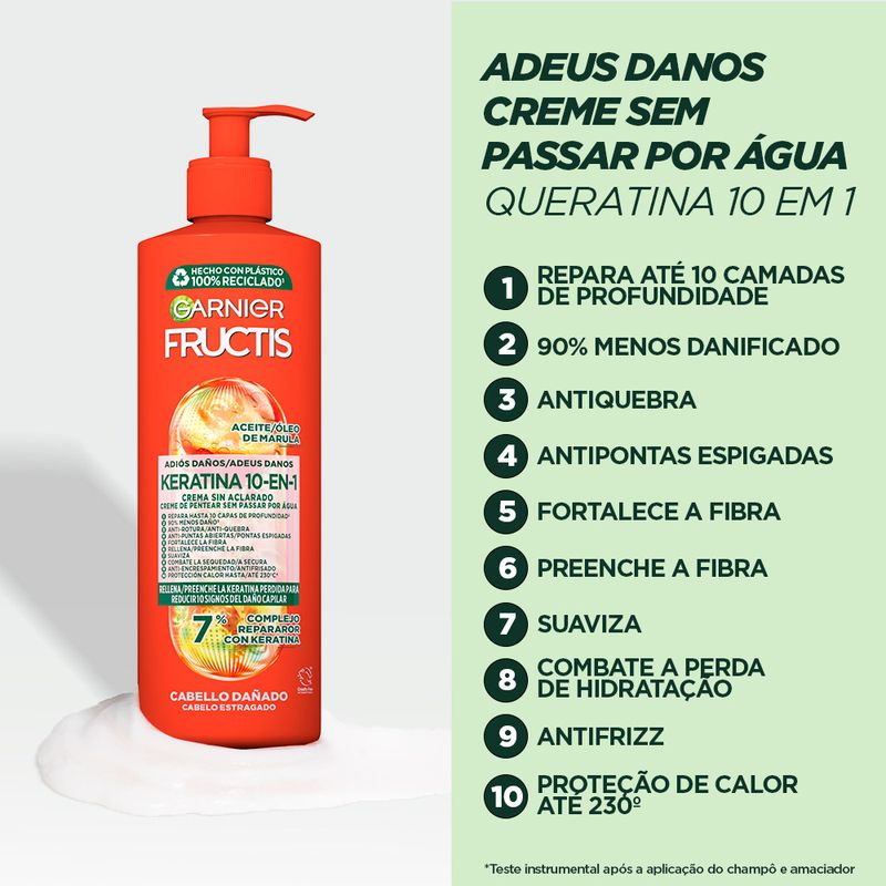 Garnier Fructis Crema Sin Aclarado 10-En-1 Adiós Daños Con Aceite De Marula Para Cabello Dañado 400Ml