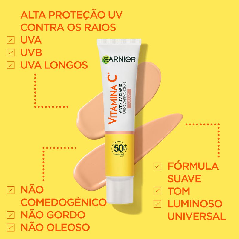 Garnier Vitamina C Fluido Antimanchas Anti-Uv Diario Efecto Glow Fps50+, 40 Ml