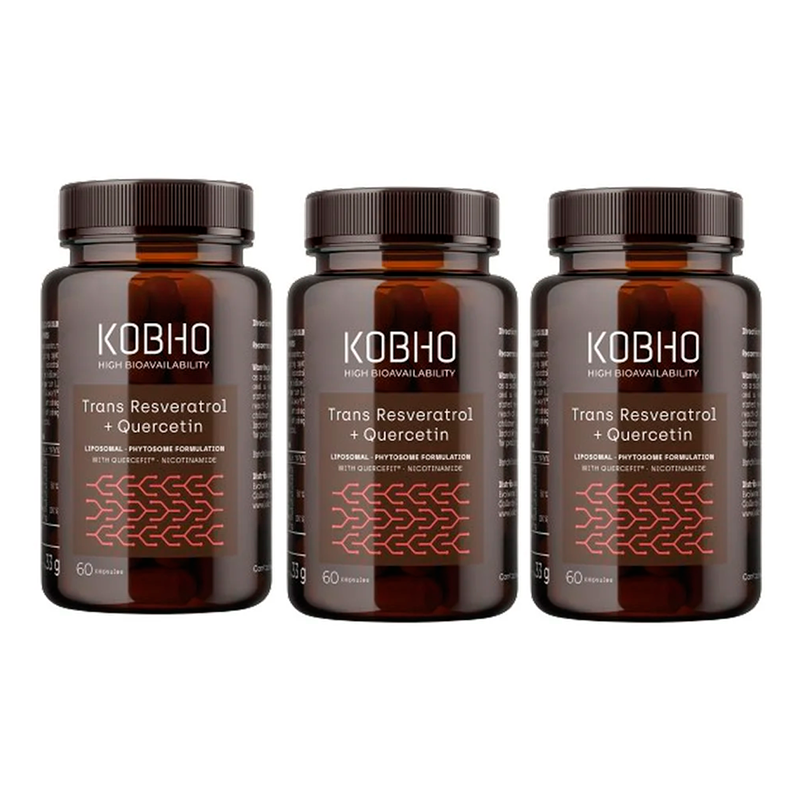 Kobho Labs Triplo Suplemento Trans Resveratrol + Quercetina, 3 x  60 cápsulas