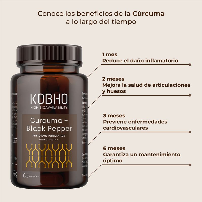 Kobho Labs Suplemento Cúrcuma + Pimienta Negra, 60 cápsulas