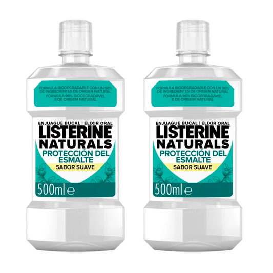 Listerine Duplo Naturals - Enjuague Bucal, Proteccion Del Esmalte, Sabor Suave, 2 x 500 Ml