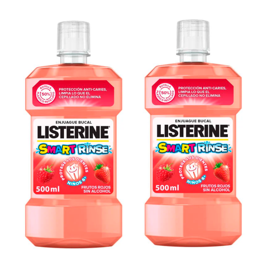 Listerine Duplo Enjuague Bucal Sin Alcohol Para Niños, Protección Anti Caries, Con Flúor, 2 x 500 Ml