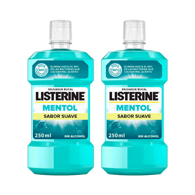 Listerine Duplo, Enjuague Bucal Mentol Sabor Suave, 2 x 250 Ml