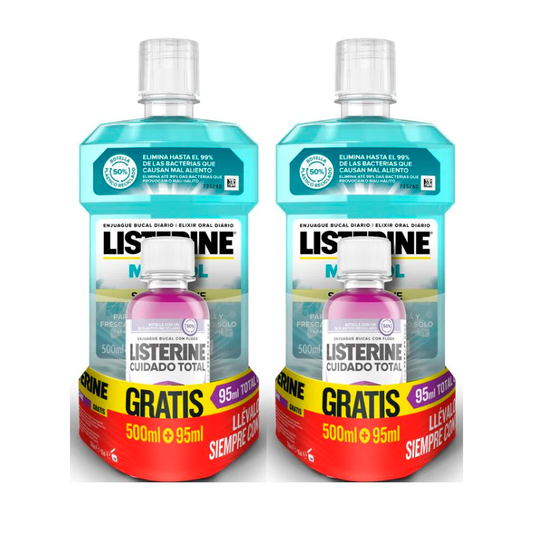 Listerine Duplo Mentol Suave, 2 x 500Ml + Ct 95Ml