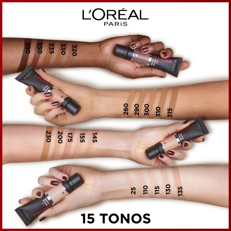 L'Oréal Paris Infalible 32H Matte Cover Base Alta Cobertura Mate 330 Noisette 30Ml Con Niacinamida, Spf25, Resistente Al Agua