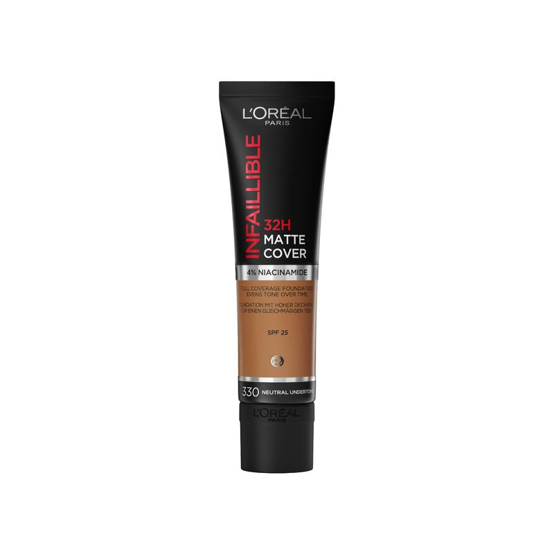 L'Oréal Paris Infalible 32H Matte Cover Base Alta Cobertura Mate 330 Noisette 30Ml Con Niacinamida, Spf25, Resistente Al Agua