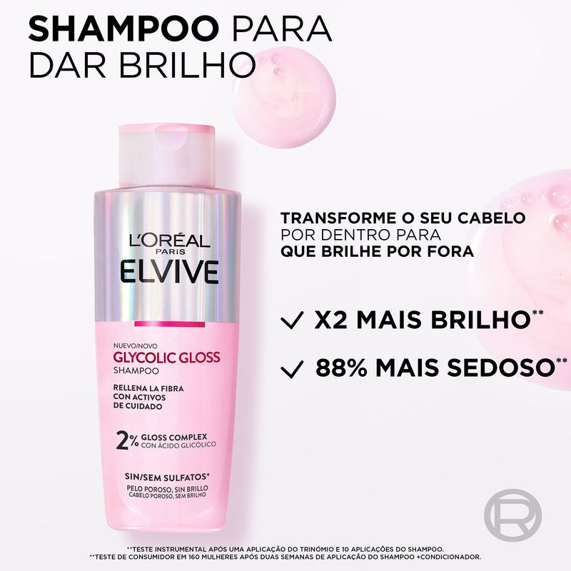 L'Oréal Paris Elvive Champú Glycolic Gloss Con Ácido Glicólico Cabello Suave Y Brillante