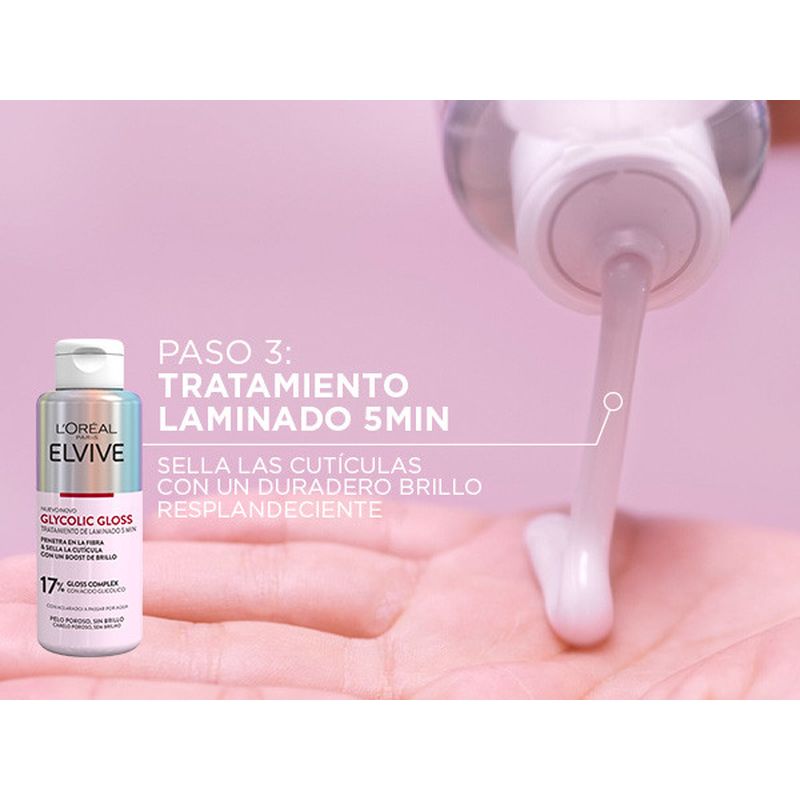 L'Oréal Paris Elvive Tratamiento 5 Min. Glycolic Gloss Con Ácido Glicólico Cabello Suave Y Brillante