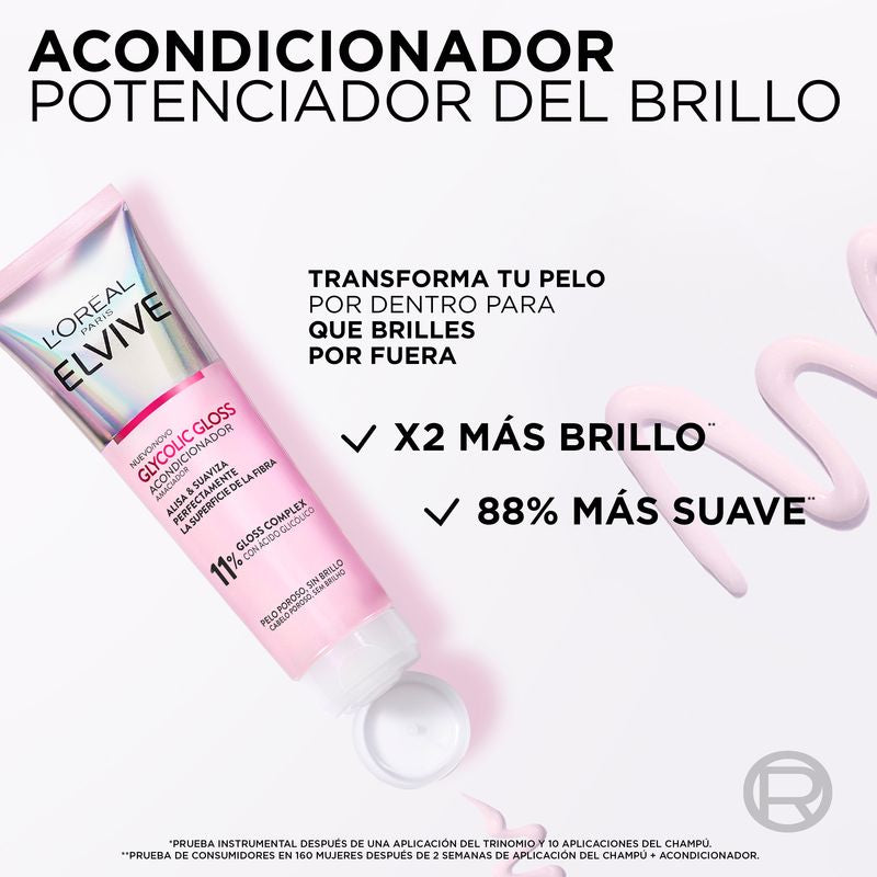 L'Oréal Paris Elvive Acondicionador Glycolic Gloss Con Ácido Glicólico Cabello Suave Y Brillante