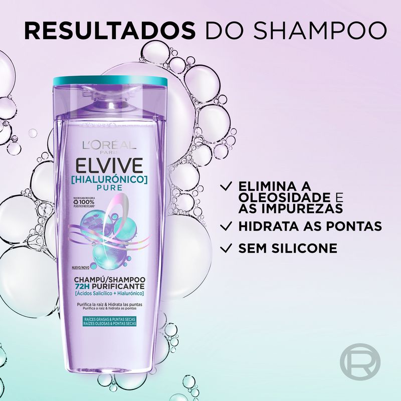 L'Oréal Paris Elvive Champú Hialuronico Pure: Limpia, Hidrata, Cabello Con Cuerpo Y Brillo, Sin Siliconas, 400Ml