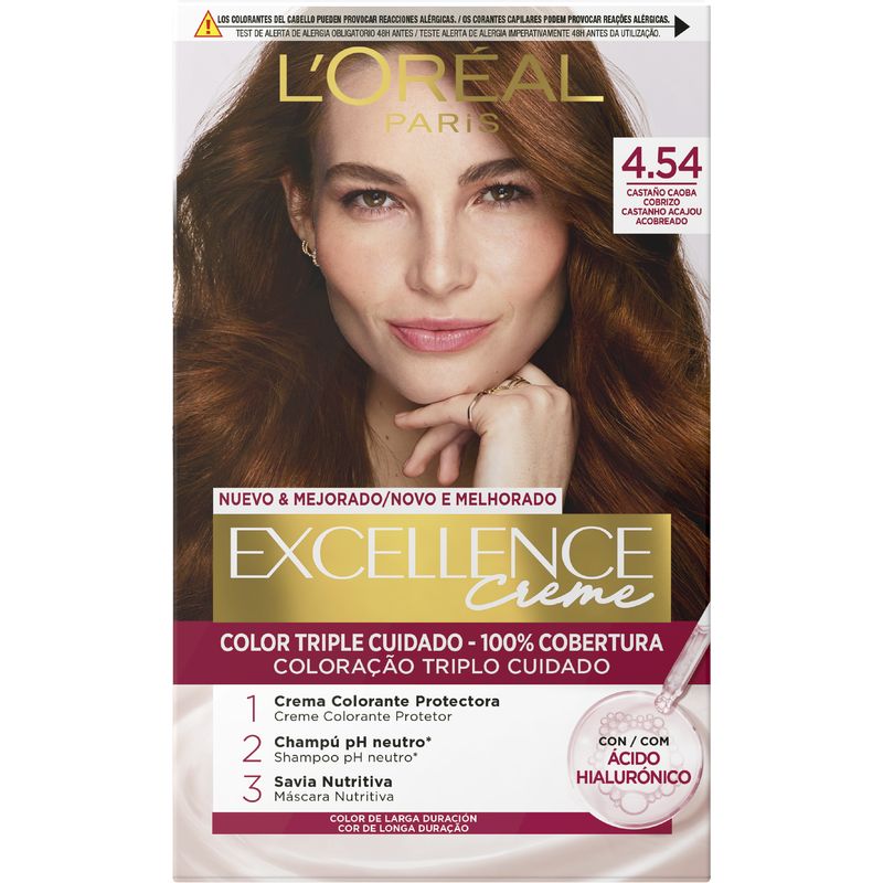 L'Oréal Paris Excellence Creme Tinte Permanente - Tono 4.54 Castaño Caoba Cobrizo