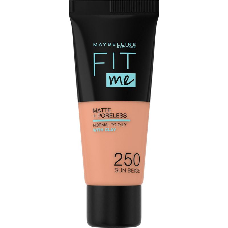 Maybelline New York Base De Maquillaje Fit Me Mate Y Afinaporos Tono 250 Sun Beige Calca A Tu Tono Y Textura Pieles Medias - 30Ml