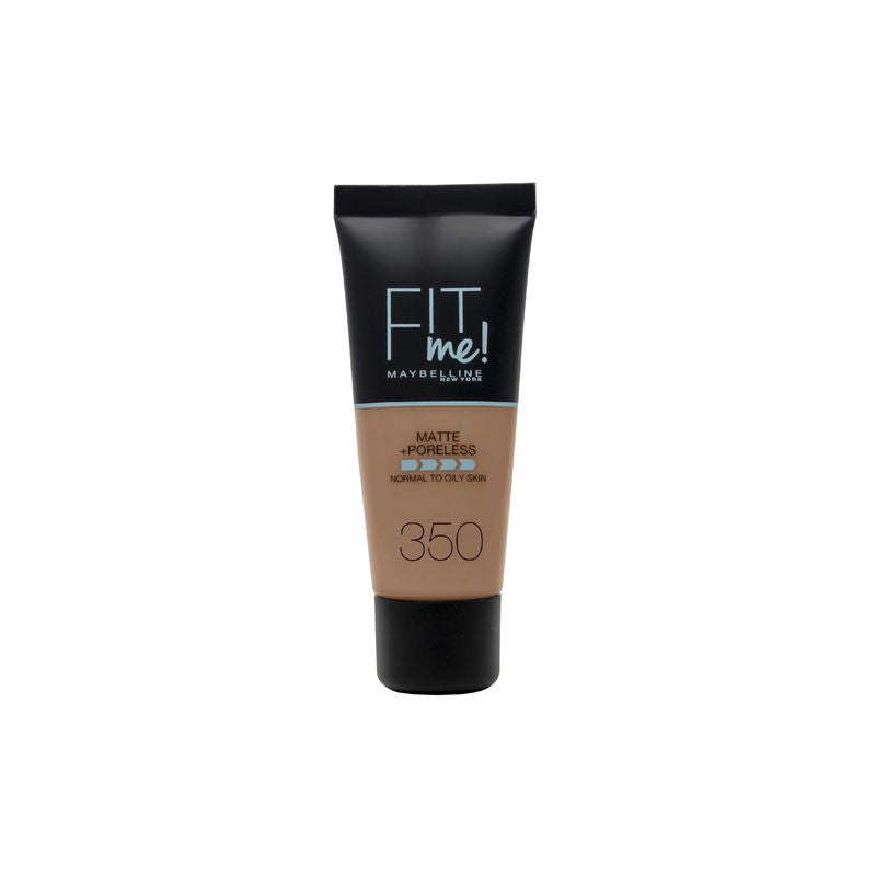 Maybelline New York Base De Maquillaje Fit Me Mate Y Afinaporos Tono 350 Caramel Calca A Tu Tono Y Textura Pieles Oscuras - 30Ml