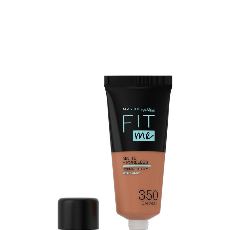 Maybelline New York Base De Maquillaje Fit Me Mate Y Afinaporos Tono 350 Caramel Calca A Tu Tono Y Textura Pieles Oscuras - 30Ml