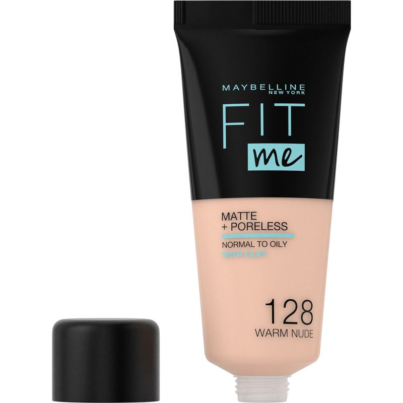 Maybelline New York Fit Me Mate Y Afinaporos Base De Maquillaje Tono 128 Warm Nude Calca A Tu Tono Y Textura Pieles Medio Claras - 30Ml