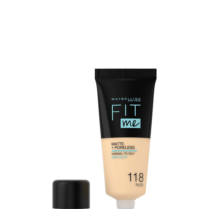 Maybelline New York Fit Me Mate Y Afinaporos Base De Maquillaje Tono 118 Nude Calca A Tu Tono Y Textura Pieles Claras - 30Ml